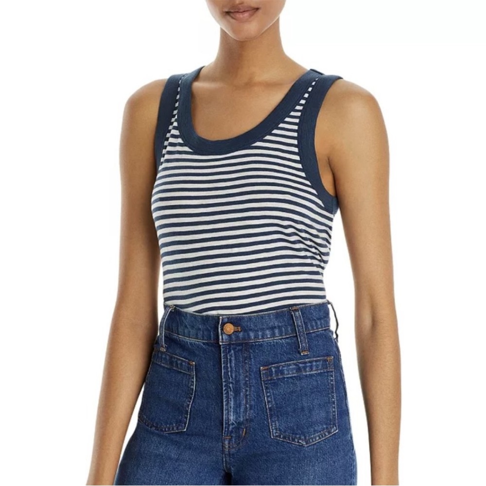 Madewell Blue and White Fitted Sleeveless Tank Top